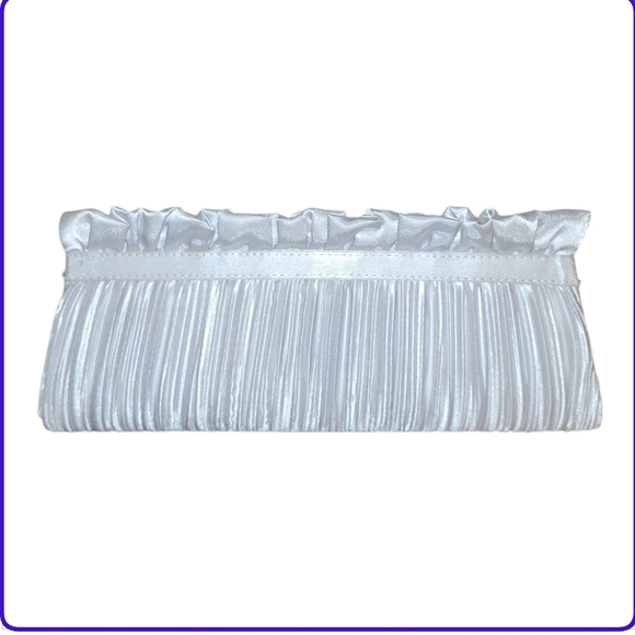 Silver Metallic Evening Clutch with Scrunched Pleated Fabric and Rhinestone Trim - Picture 4 of 10